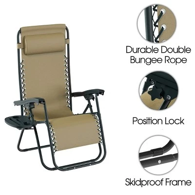 Lavish Home Zero Gravity Chairs Folding Recliners, Set Of 2, Beige - Image 3