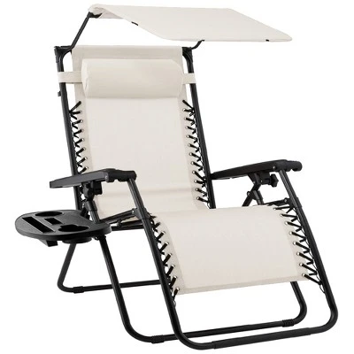 Best Choice Products Folding Zero Gravity Recliner Patio Lounge Chair W/ Canopy Shade, Headrest, Tray - Image 19