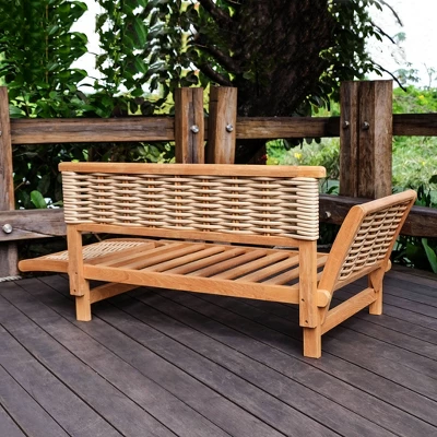 Cambridge Casual Auburn Teak & Wicker Outdoor Patio Daybed With Cushion Brown/Blue - Image 11