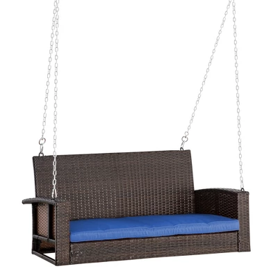 Outsunny 2-Person Wicker Hanging Porch Swing Bench Outdoor Chair With Cushions - Image 10