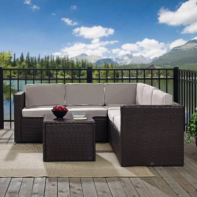 Palm Harbor 6pc Outdoor Wicker Sectional Set - Gray - Crosley - Image 2