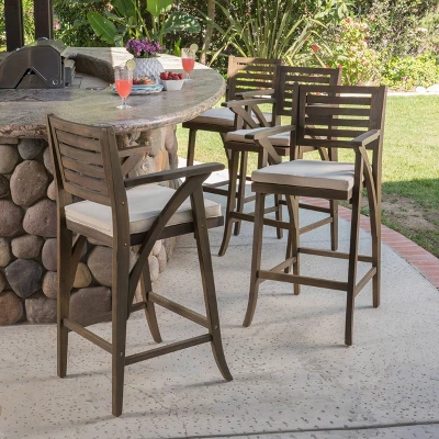 Hermosa 4pk Acacia Wood Patio Barstools - Christopher Knight Home - Image 5