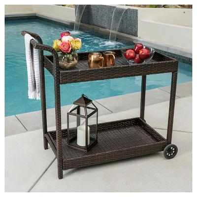 Savona Wicker Outdoor Serving Cart - Brown - Christopher Knight Home