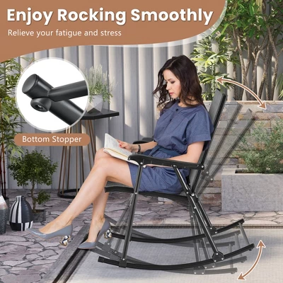 Costway 2pcs Patio Folding Rocking Chair Heavy-Duty Metal Frame Rockers Outdoor - Image 6