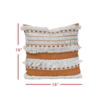 Orange Striped Hand Woven 18x18" Outdoor Decorative Throw Pillow With Hand Tied Fringe - Foreside Home & Garden - Image 3