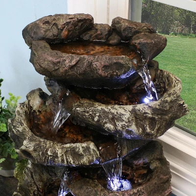 Sunnydaze Decor Sunnydaze Indoor Decorative Calming 5-Step Rock Falls Waterfall Tabletop Water Fountain With LED Lights - 14" - Image 5