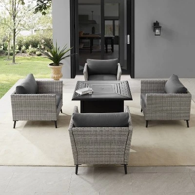 Richland 5pc Outdoor Wicker Conversation Set With Fire Table - Crosley - Image 2