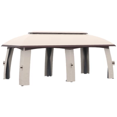 Outsunny 10' X 20' Patio Gazebo, Outdoor Gazebo Canopy Shelter With Netting & Curtains, Vented Roof, Steel Frame For Garden And Lawn - Image 7