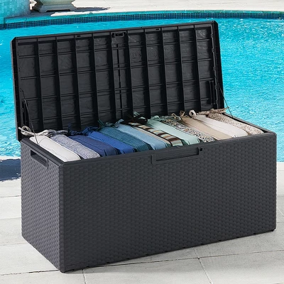 Toomax Portofino Weather Resistant Heavy Duty 90 Gal Novel Resin Outdoor Storage Deck Box With Lockable Lid & 450 Lb Weight Capacity - Gray (Z175E097) - Image 3