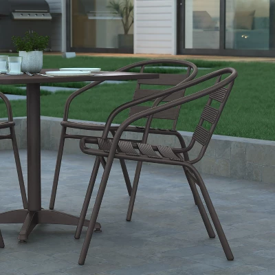 Emma And Oliver 27.5'' Square Aluminum Indoor-Outdoor Table Set With 4 Slat Back Chairs - Image 5
