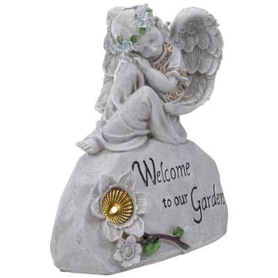 Northlight 9.25" Gray Solar Powered "Welcome To Our Garden" Angel Outdoor Garden Statue - Image 2