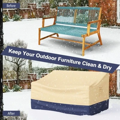 Costway Patio 60''x43'' 2-Seater Bench Loveseat Deep Sofa Cover Waterproof Handle Air Vent - Image 8