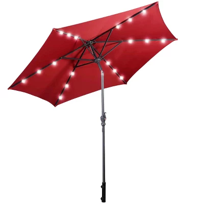 Tangkula 9' Outdoor Patio Umbrella Offset W/LED Light No Base Beige/Burgundy/Tan - Image 6