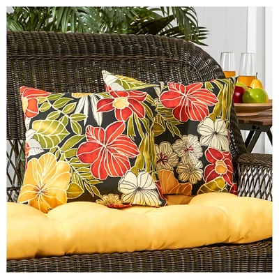 Set Of 2 Aloha Black Floral Outdoor Square Throw Pillows - Kensington Garden