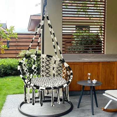 Costway Hanging Hammock Chair With Cushion Macrame Swing Cotton Rope Indoor Outdoor - Image 8
