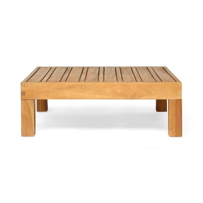 2pc Brava Outdoor Acacia Wood Left Arm Loveseat & Coffee Table With Cushion Teak/Red - Christopher Knight Home - Image 6