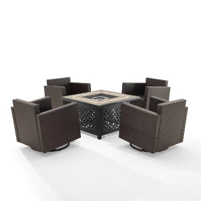 Palm Harbor 5pc Outdoor Wicker Conversation Set With Fire Table - Gray - Crosley - Image 7