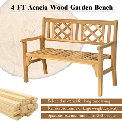 Costway Patio Outdoor Solid Wood Bench Folding Loveseat Chair Park Garden Deck Furniture - Image 6