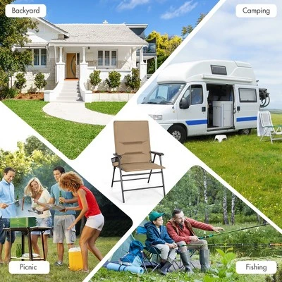 Costway Patio Padded Folding Portable Chair Camping Dining Outdoor Beach Chair GreyBrown - Image 5