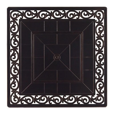 5pc Outdoor Dining Set With 42" Aluminum Square Damask Design Fire Table & Deep Seating Swivel Rocking Chairs - Oakland Living - Image 4