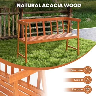 Costway Patio Acacia Wood Bench 2-Person Slatted Seat Backrest 800 Lbs Natural Outdoor - Image 4