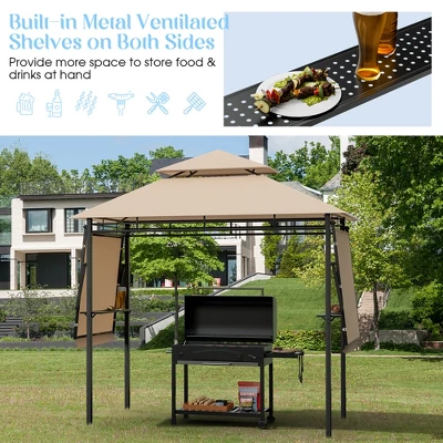 Tangkula 13.5'x 4'Patio BBQ Grill Gazebo Side Awnings Shelves 2-Tier Canopy Outdoor - Image 7