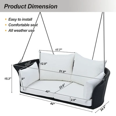 51.9" 2-Person Hanging Rattan Woven Swing Seat - ModernLuxe - Image 2