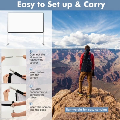 Costway 100'' Projector Screen W/ Stand 16:9 HD 4K Indoor Outdoor Projection Movie Screen - Image 9