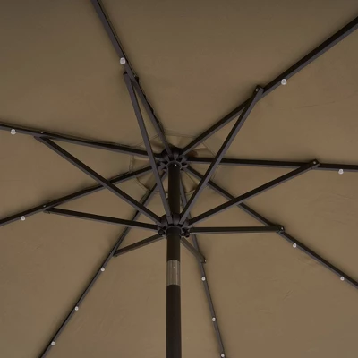 9' X 9' Solar LED Patio Umbrella With Tilt Adjustment And Crank Lift Brown - Wellfor - Image 8