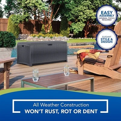 Suncast 73 Gallon Medium Wicker Indoor/Outdoor Storage Boxes For Garden Tools, Pool Accessories, And Patio Cushions, Cyberspace (4 Pack) - Image 4