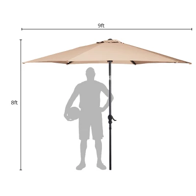 Costway 9FT Patio Umbrella Patio Market Steel Tilt W/ Crank Outdoor Yard Garden, White - Image 3