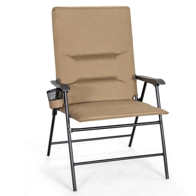 Costway Patio Padded Folding Portable Chair Camping Dining Outdoor Beach Chair GreyBrown - Image 9
