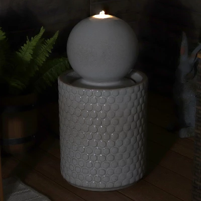 Sunnydaze Decor Sunnydaze Modern Orb On Circle-Pattern Base Ceramic Outdoor Fountain With LED Lights, Gray - Image 7