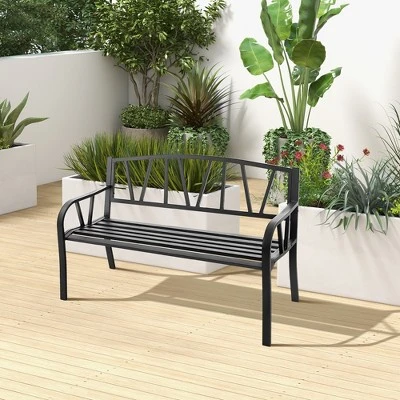 Costway Outdoor Patio Garden Bench Metal Frame With Ergonomic Armrest 660 Lbs Max Load - Image 3