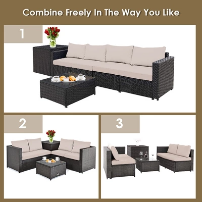 Costway 4PCS Outdoor Patio Rattan Furniture Set Cushioned Loveseat Storage Table - Image 5
