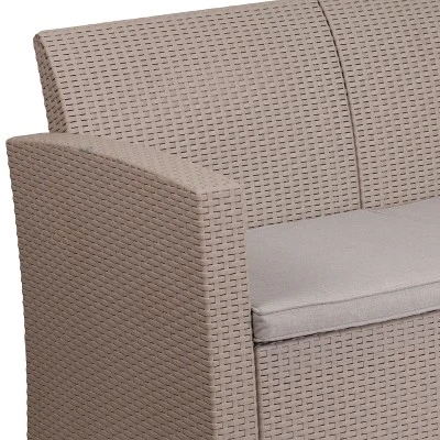 Flash Furniture Faux Rattan Sofa With All-Weather Cushions - Image 4