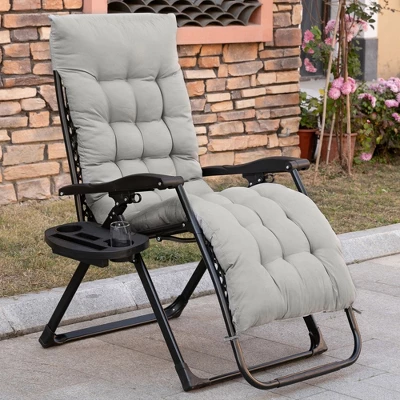 Outsunny Padded Zero Gravity Chair, Folding Recliner Chair, Patio Lounger With Cup Holder, Cushion For Outdoor, Patio, Deck, And Poolside, Gray - Image 2