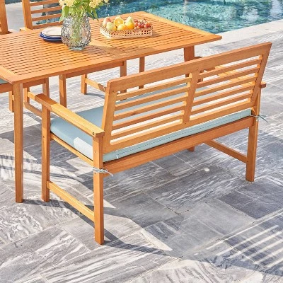 Waimea 4pc Honey Slatted Eucalyptus Wood Patio Dining Set With Bench & Cushions - Vifah - Image 3