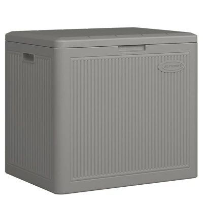 Suncast 22-Gallon Indoor/Outdoor Small Patio Deck Box, Plastic Storage Bin For Lawn, Garden, Garage, & Home Organization, Stoney