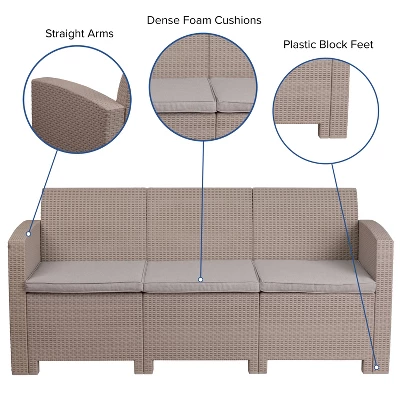 Flash Furniture Faux Rattan Sofa With All-Weather Cushions - Image 2