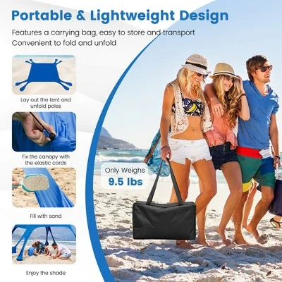 Costway 10 X 10 FT Beach Sunshade Canopy UPF50+ With Carry Bag &8 Sandbags &3 Shovels - Image 6
