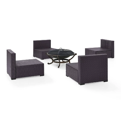 Biscayne 5pc Outdoor Wicker Conversation Set With 4 Armless Chairs & Fire Pit - Mocha - Crosley - Image 7