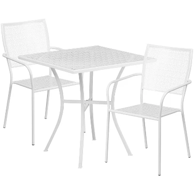 Flash Furniture Oia Commercial Grade 28" Square Indoor-Outdoor Steel Patio Table Set With 2 Square Back Chairs - Image 5