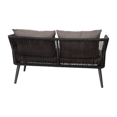 Flash Furniture Kierra Black All-Weather 4-Piece Woven Conversation Set With Gray Zippered Removable Cushions & Metal Coffee Table - Image 14