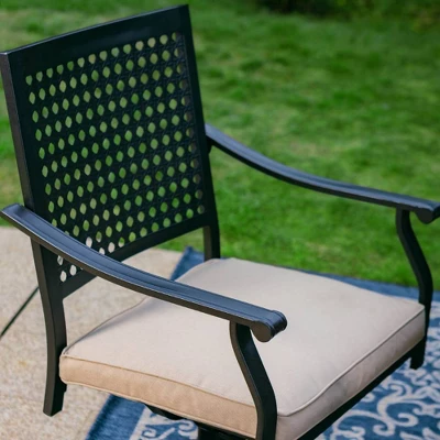 7pc Outdoor Dining Set With Steel Swivel Chairs & Large Rectangle Metal Table With Umbrella Hole - Black - Captiva Designs - Image 7