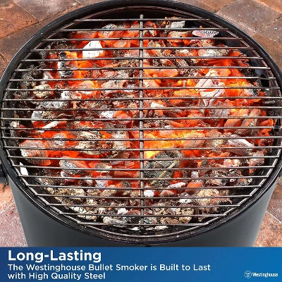 Westinghouse Bullet Smoker - Portable 16-Inch Char Broil Steel Smoker - Black Powder Coated Lid And Porcelain Cooking Grid - Perfect For Outdoors - Image 3