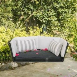 Sally Loveseat Swing With Cushion - Gray/Black - Novogratz