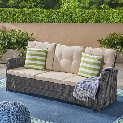 Sanger Wicker Sofa - Gray/Beige - Christopher Knight Home - Image 4