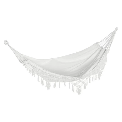 Outsunny Extra Large Boho Hammock With Macrame Tassel Fringe, Includes Carrying Bag, Indoor Outdoor Tree Hammock For Porch, Backyard, Camping, White - Image 3