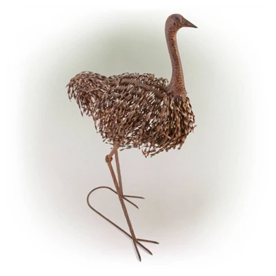45" X 22" Outdoor Metal Peaking Standing Ostrich Statue Brown - Alpine Corporation - Image 4